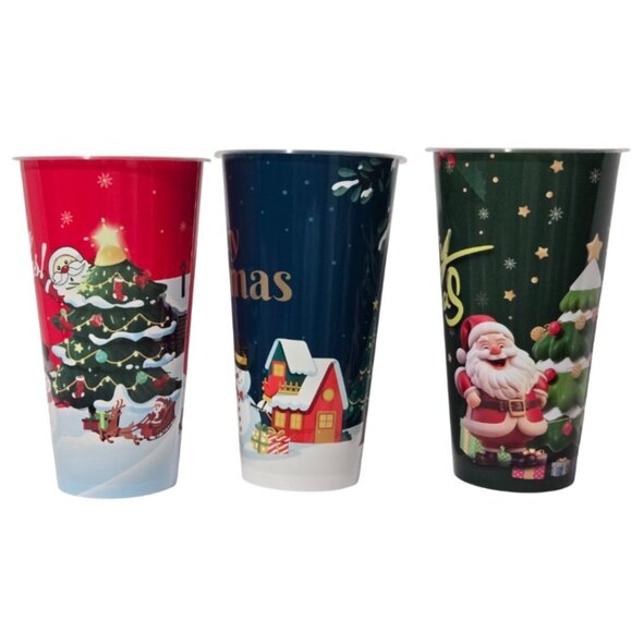 4 Pcs. Christmas-Themed 1 Large Gift Bag & 3 Plastic Cups Gift Set - NEW - Picture 2 of 16